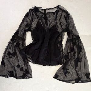 Hollister Black Bell Sleeve Lace Layered Top, M, Dark Romantic Whimsigoth